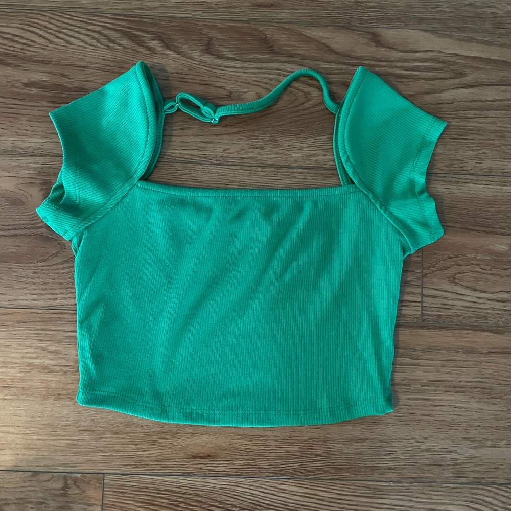 Vibrant Green Crop Top with Tie Back